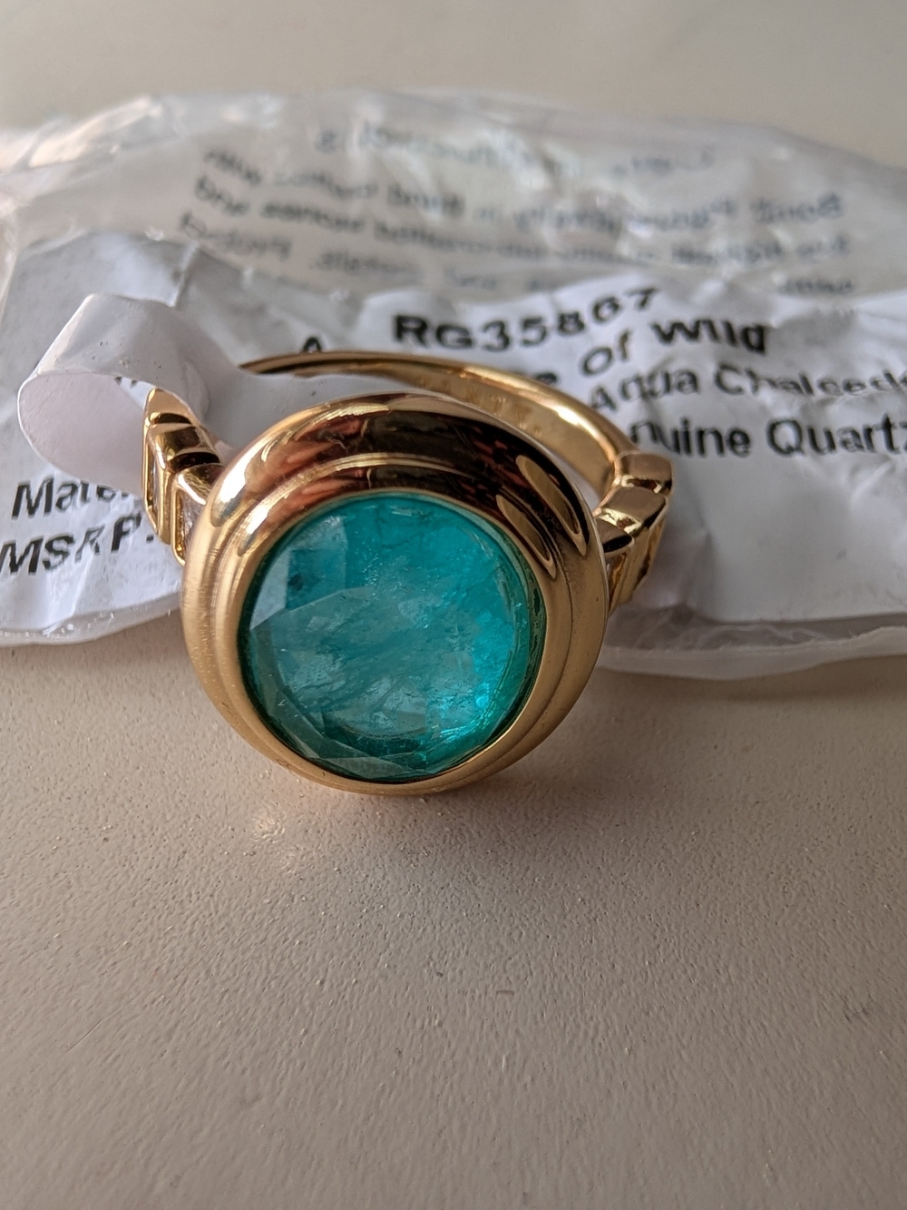 Bomb Party Size 5 Bezel ring - Aqua Chalcedony Quartz Ring
